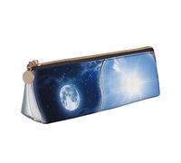 WQUVMDS Yin Yang World Print Leather Pencil Case Triangular Zipper Pen Bag Cosmetic Case Pouch Stationery Bag