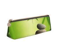 WQUVMDS Zen Stone Spa Print Leather Pencil Case Triangular Zipper Pen Bag Cosmetic Case Pouch Stationery Bag