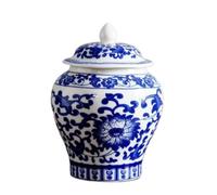 WQZzjm Ginger Jar Ceramic Vase Blue White Porcelain Vase With Lid Decorative Painted Glazed Ceramic Chinoiserie Ginger Jar Decorative Jar Storage Jars (D-9 * 13Cm)