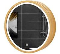 WQZzjm LED Illuminated Bathroom Mirror Vanity Cabinet Round Wooden Wall Mounted Storage Unit with Smart Touch Switch, Fully Assembled, Brown, 70cm (Gelb 60cm)