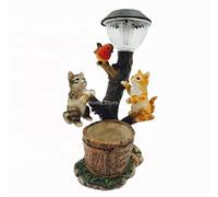 WR-HOMESHOWROOM Home Sweet Home Cats & Robin Solar Light Hand Painted Garden Planter Lantern New