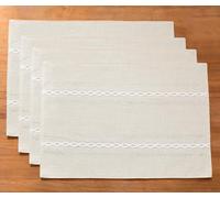 Wracra Beige Placemats Washable Set of 4, 30 x 45 cm Fabric Table Placemats, Cotton Linen Hemstitch Place Mats for Table, Kitchen, Dinning (Beige)