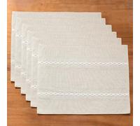 Wracra Beige Placemats Washable Set of 6, 30 x 45 cm Fabric Table Placemats, Cotton Linen Hemstitch Place Mats for Table, Kitchen, Dinning (Beige)