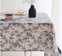 Wracra Blue Floral Pastoral Table Cloth Cotton Linen Vintage 140×220cm Rectangular Tablecloth Indoor Outdoor Table Cover Suitable for Party,Picnic,Dining,Garden(Blue Floral, 140×220cm)