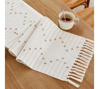 Wracra Boho Table Runner, Natural Cotton Woven Macrame Table Runners for Modern Farmhouse Woven Home Decor (Taupe, 150cm)