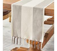 Wracra Cotton Linen Dark Coffee Table Runner 90cm Long with Hand-tassels, Macrame Table Runner for Holiday Parties and Everyday Use(Dark Coffee, 90cm)