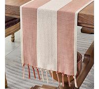 Wracra Cotton Linen Vintage Red Table Runner 120cm Long with Hand-tassels, Macrame Table Runner for Holiday Parties and Everyday Use(Vintage Red, 120cm)