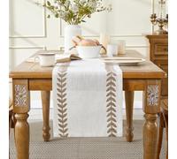 Wracra Linen Embroidered Table Runner, Irregular Willow Leaf Table Runners 120cm Long, Rustic Farmhouse Table Runner for Dining Holiday Parties and Everyday Use(Taupe, 120cm)