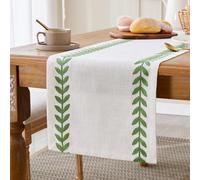 Wracra Linen Embroidered Table Runner, Irregular Willow Leaf Table Runners 90cm Long, Rustic Farmhouse Table Runner for Dining Holiday Parties and Everyday Use(Green, 90cm)