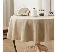 Wracra Waterproof Round Tablecloth for 4 to 6 Seater, Round 140cm Linen Style Indoor Outdoor Tablecloths, Wrinkle Resistant Washable Polyester Table Cloth for Daily Use (Nature Coffee, Round 140cm)