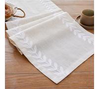 Wracra White Outdoor Table Runner, Rustic Embroidered Linen Table Runners | 150cm, Irregular Willow Leaf, Machine Washable, Garden, Kitchen, Dining, Holidays, Parties, Home Decor