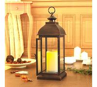 WRalwaysLX Decorative Lantern with Dancing Flame LED Timer Candle, Giant Lantern for Outdoor Garden/Indoor Use, Door- opening 41cm Lantern, Plastic with Brozen Undertone (Square&Giant)