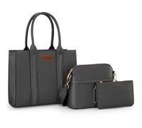 Wrangler 3 Piece Purse Set for Women Tote Bag Shoulder Bag Handbag Set with Strap, gray, Medium