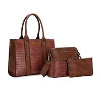 Wrangler 3Pcs Purses for Women Tote Bag Crossbody Handbag Sets with Strap, Crocodile Brown, M
