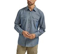 Wrangler Authentics Men's Long Sleeve Classic Woven Shirt Button, Dark Chambray, Medium