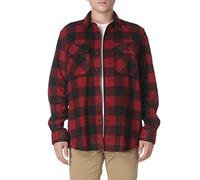 Wrangler Authentics Men's Long Sleeve Fleece Shirt Jacket Button, Red Buffalo Plaid, S