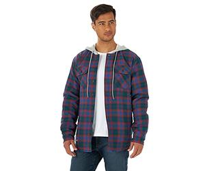 Wrangler Authentics Mens Long Sleeve Quilted Lined Flannel Shirt Jacket Hooded Button Down Shirt