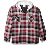 Wrangler Authentics Men's Long Sleeve Quilted Lined Flannel Shirt Jacket with Hood Button, Biking Red, XXL