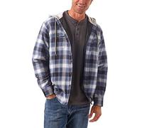 Wrangler Authentics Men's Long Sleeve Quilted Lined Flannel Shirt Jacket with Hood Button, Blue/Black, XXL