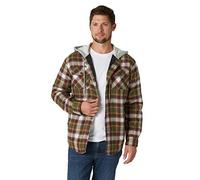 Wrangler Authentics Men's Long Sleeve Quilted Lined Flannel Jacket with Hood Button Down Shirt, Olive Night, S