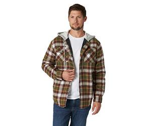 Wrangler Authentics Men's Long Sleeve Quilted Lined Flannel Shirt Jacket with Hood Button, Olive Night, 3XL