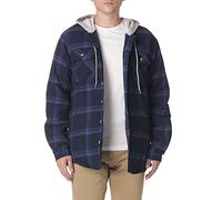Wrangler Authentics Men's Long Sleeve Quilted Lined Flannel Shirt Jacket with Hood - blue - S