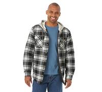 Wrangler Authentics Men's Long Sleeve Quilted Lined Flannel Shirt Jacket with Hood, Caviar With Grey Hood, XXL