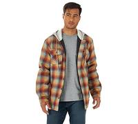 Wrangler Authentics Men's Long Sleeve Quilted Lined Flannel Shirt Jacket with Hood, Pale Gold, M