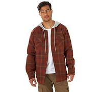 Wrangler Authentics Men's Long Sleeve Quilted Lined Flannel Shirt Jacket with Hood, Toffee, Medium