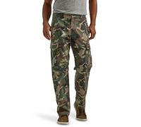 Wrangler Authentics Men's Relaxed Fit Stretch Cargo Pant, Green Brown Camo, 32W x 32L