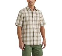 Wrangler Authentics Men's Short Sleeve Classic Plaid Shirt, Pale Khaki Plaid, Medium