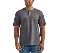 Wrangler Authentics Men's Short Sleeve Henley Tee Shirt, Charcoal Heather, S