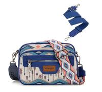 Wrangler Aztec Crossbody Bag for Women Multi Pocket Crossover Bag with Two Replaceable Strap, Navy, 8.8 x 2.8 x 7 inches