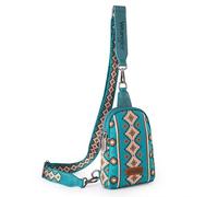 Wrangler Aztec Crossbody Sling Bags for Women Southwestern Print Purse with Detachable Strap, Aztec-drak Turquoise