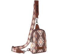 Wrangler Aztec Crossbody Sling Bags for Women Southwestern Print Purse with Detachable Strap, Coffee