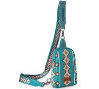 Wrangler Aztec Crossbody Sling Bags for Women Southwestern Print Purse with Detachable Strap, Turquoise