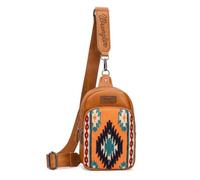 Wrangler Aztec Sling Bag for Women Western Knitted Crossbody Purse and Chest Bag With Adjustable Strap, B-orange, 6x3x9 inches