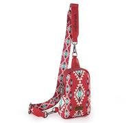 Wrangler Aztec Sling Bag Southwest Crossbody Bags Trendy Chest Bag, Burgundy