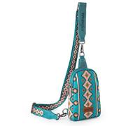 Wrangler Aztec Sling Bag Southwest Crossbody Bags Trendy Chest Bag, Dark Turquoise