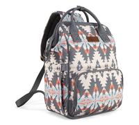 Wrangler Aztec Backpack Organized Daypack Travel Baby Bag with Stroller Strap and Side Bottle Pockets, Angel Grey, Modern