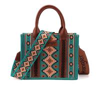 Wrangler Aztec Tote Bag for Women Boho Shoulder Purses and Handbags, Angel Diamond Teal Blue (Guitar Strap）