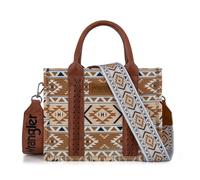 Wrangler Aztec Tote Bag for Women Boho Shoulder Purses and Handbags, Aztec Brown (Guitar Strap), M