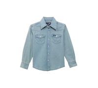 Wrangler Boys' Long Sleeve Western Solid Snap Shirt, Stonewashed Indigo, XXS