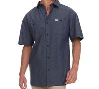 Wrangler Button Up Shirts for Men Big and Tall - Chambray Woven Short Sleeve Casual Shirt, Dark Chambray, 3X