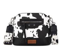 Wrangler Cow Print Crossbody Bag for Women Western Cross Body Purse with Signature Strap, Allover Cow Print Black, 3"D x 9.5"W x 7.0"H, Western Cow Print