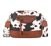 Wrangler Cow Print Crossbody Bag for Women Western Cross Body Purse with Signature Strap, Brown