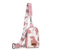 Wrangler Cow Print Crossbody Bags for Women Western Sling Bag with Adjustable Starp Cross Body Purse, Light-pink, 8.6" X 5.9" X 2.2"