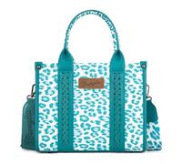 Wrangler Cow Print Tote Bag for Women Western Purse Boho Top Handle Satchel Handbag with Signature Strap, Leopard Print Turquoise