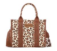 Wrangler Cow Print Tote Bag for Women Western Purse Boho Top Handle Satchel Handbag with Signature Strap, Leopard Print Brown