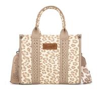 Wrangler Cow Print Tote Bag for Women Western Purse Boho Top Handle Satchel Handbag with Signature Strap, Leopard Print Khaki